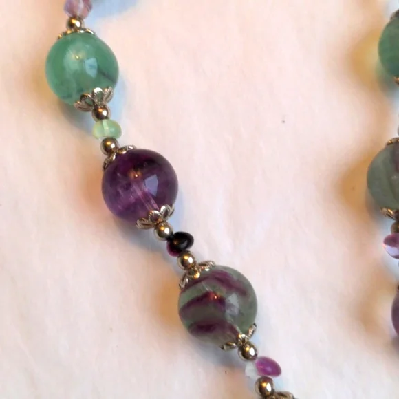 Fluorite Necklace. New, Handcrafted. Multi color genuine gemstone , silver, Box - Picture 3 of 8